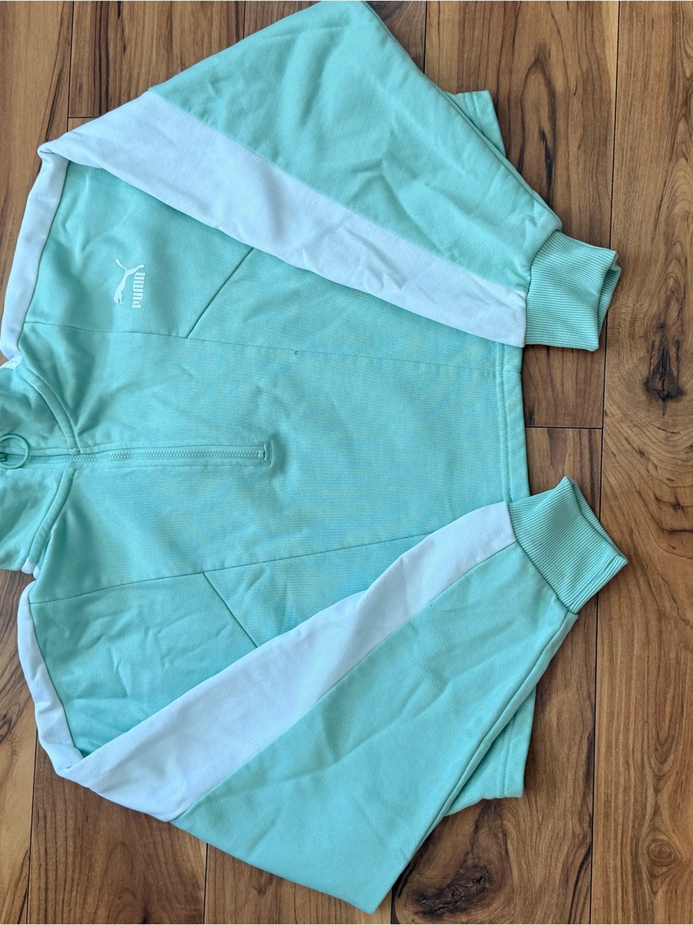 Puma Mint Green Half-Zip Track Top with White Panels